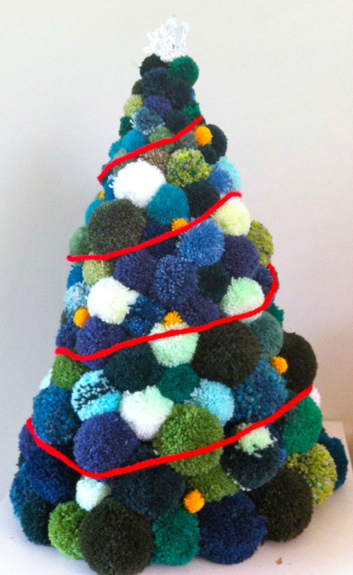 The family spent more than a month making pompoms for their own pompom Christmas tree. Source: Jen Gale (supplied).
