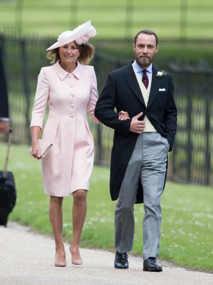 Carole with her son James at Pippa Middleton's wedding. Source: Getty.