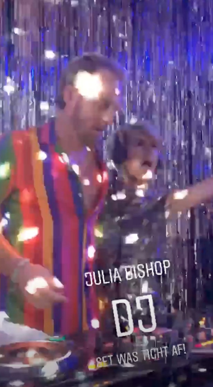 Julie Bishop danced on the DJ decks. Source: Instagram/Corbin Harris.