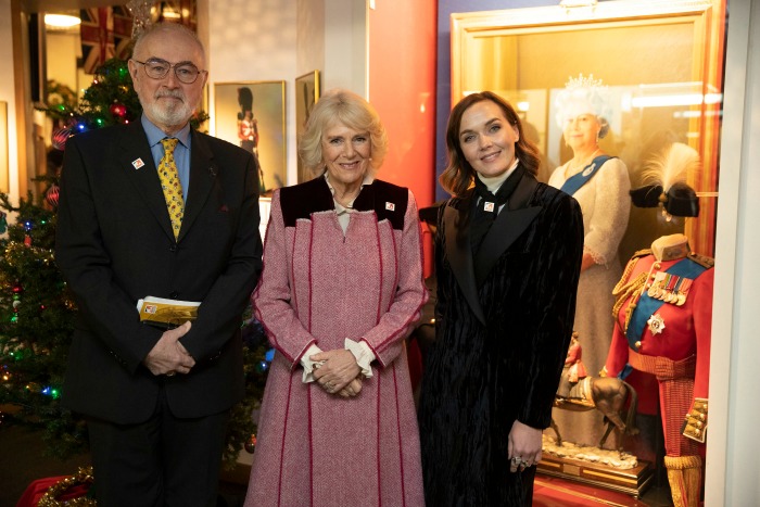 Camilla met actor Peter Egan and Victoria Pendleton at the charity event at the Guards Chapel. Source: Getty.