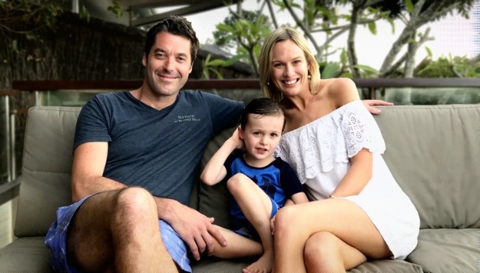 Chris, Kate and their son Finn were in the helicopter that crashed. Source: Channel 7/Air Rescue.