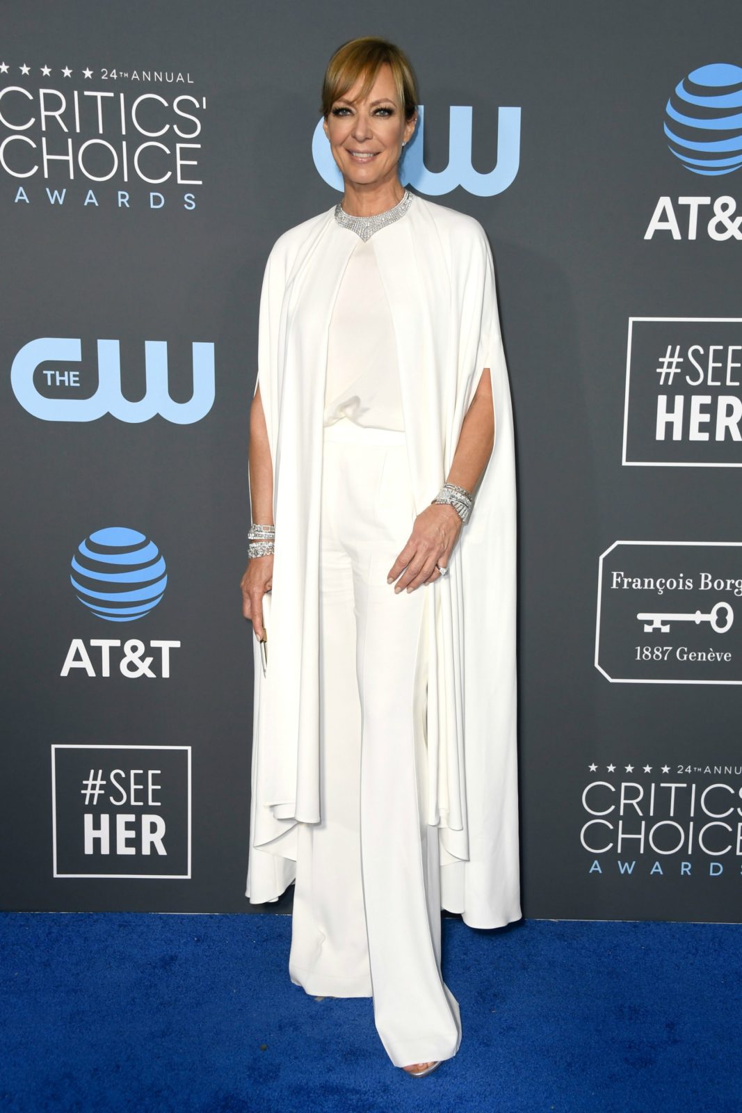 Allison Janney made her own bold statement in all white at the red carpet event. Source: Getty