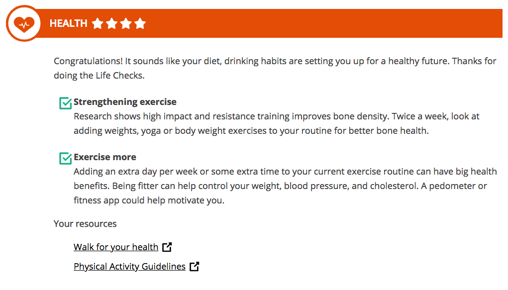 This is an example of the advice provided by the website.