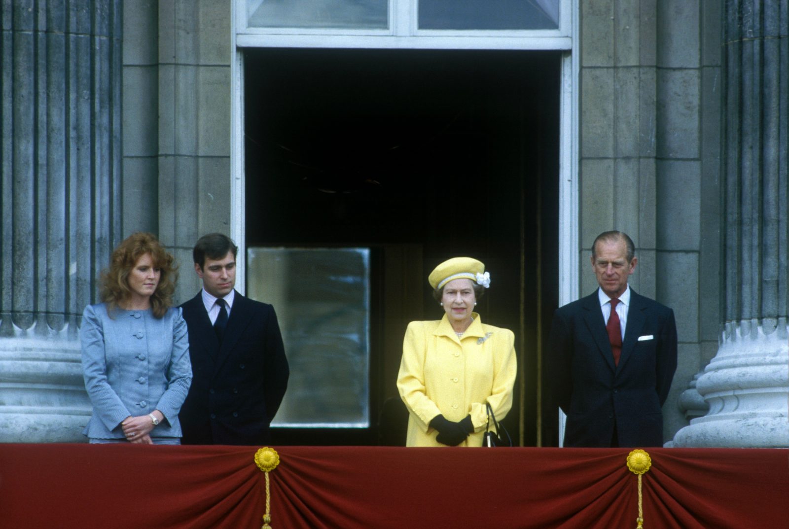 Sarah Ferguson and Prince Andrew (left) with the Queen and Prince Philip (right). Source: Getty.