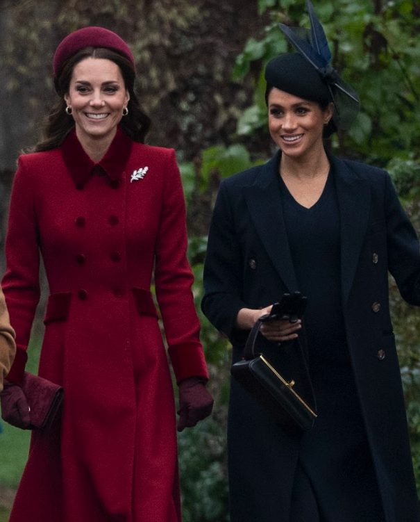 Catherine and Meghan put on a friendly display at church in Sandringham over Christmas. Source: Getty.