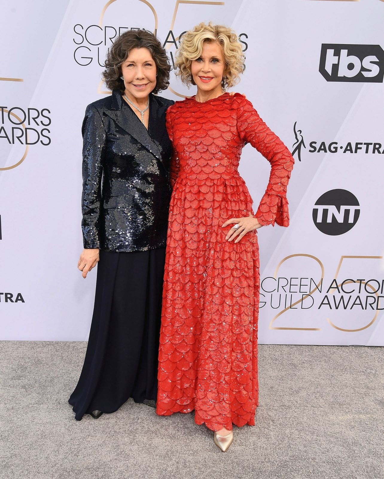 Jane Fonda kept her style elegant as she hit the red carpet alongside her co-star Lily Tomlin. Source: Getty