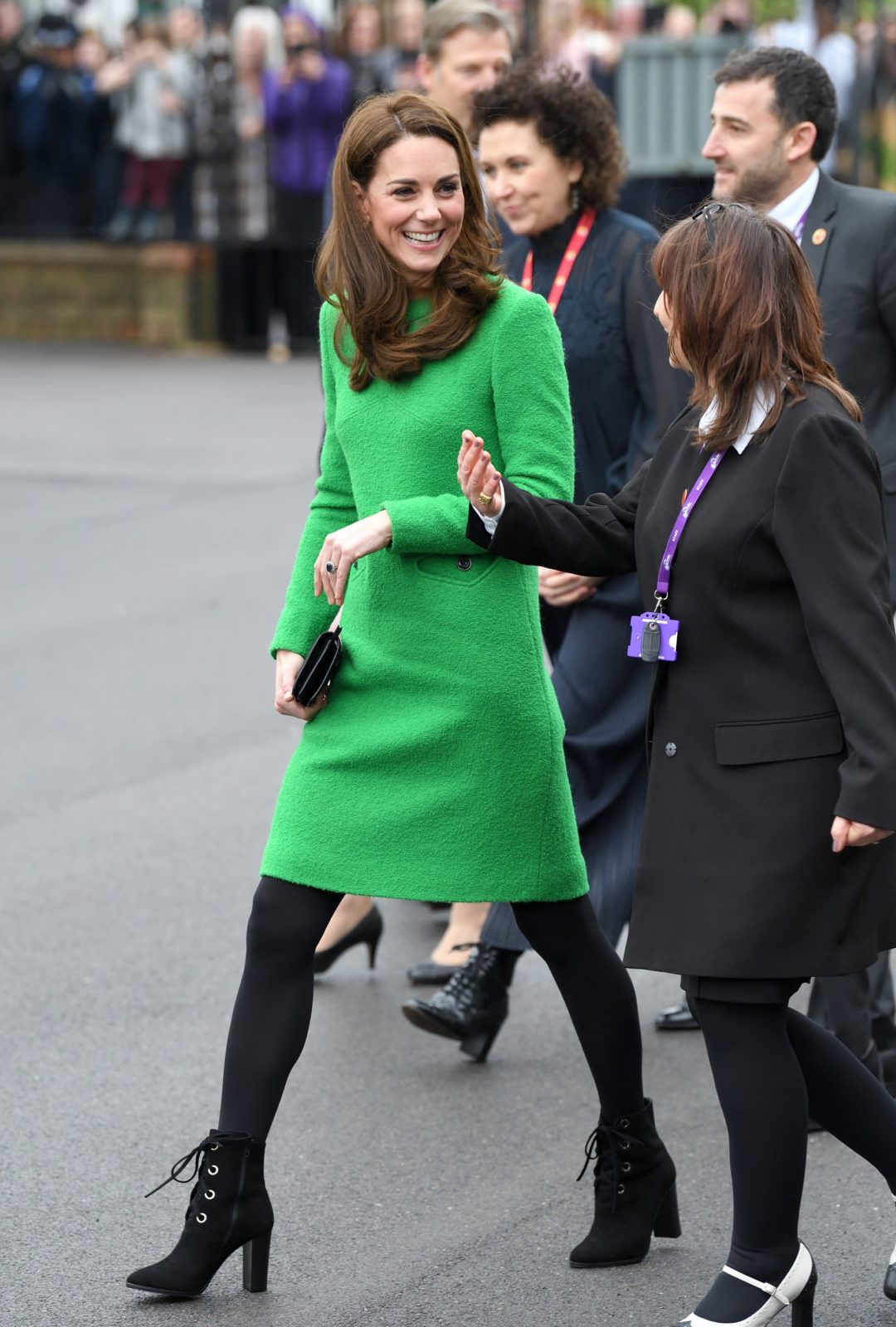 Catherine looked stunning as she stepped out in a bright green for the occasion. Source: Getty