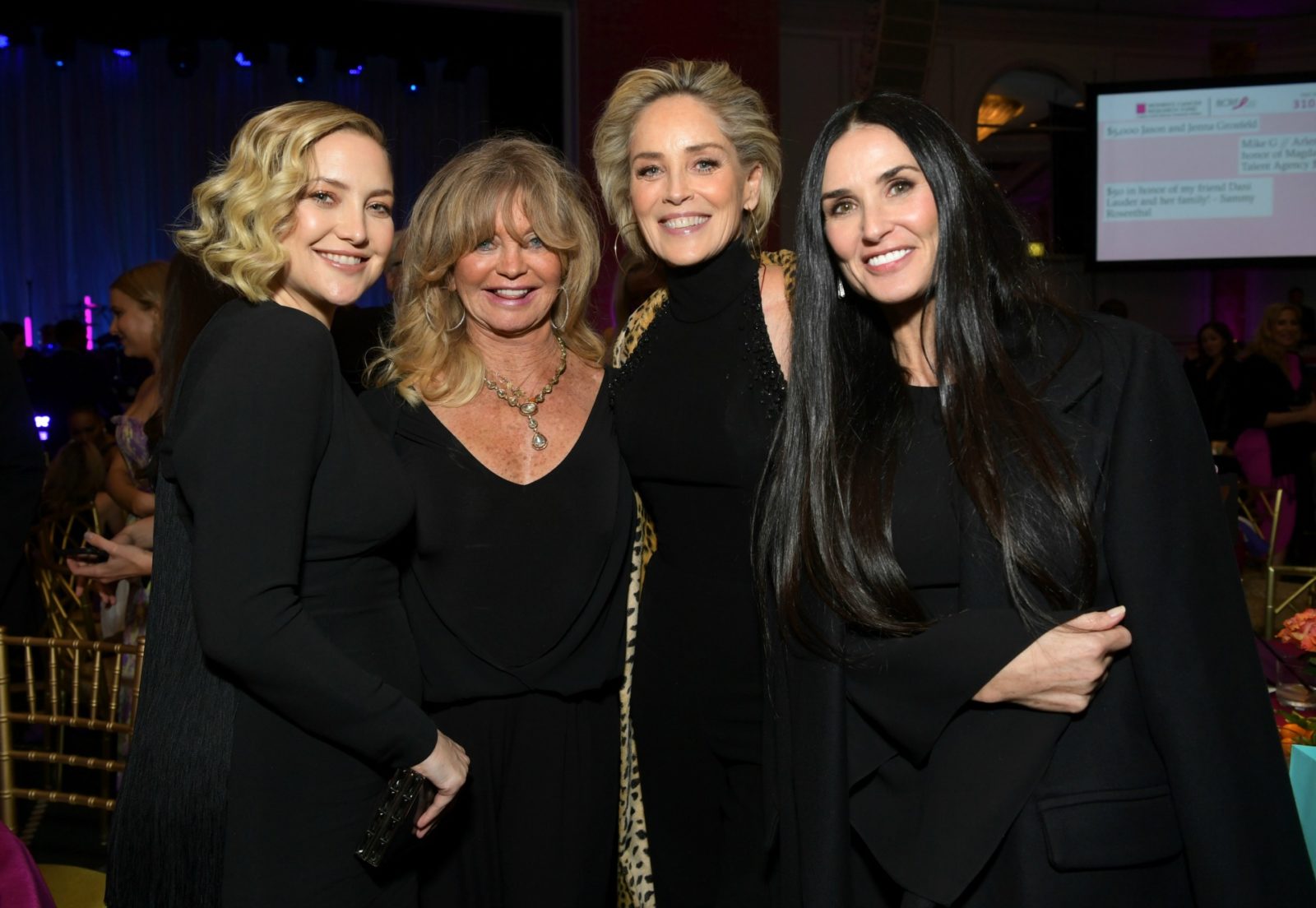 Kate Hudson, Goldie Hawn, Sharon Stone and Demi Moore pictured together (L-R). Source: Getty