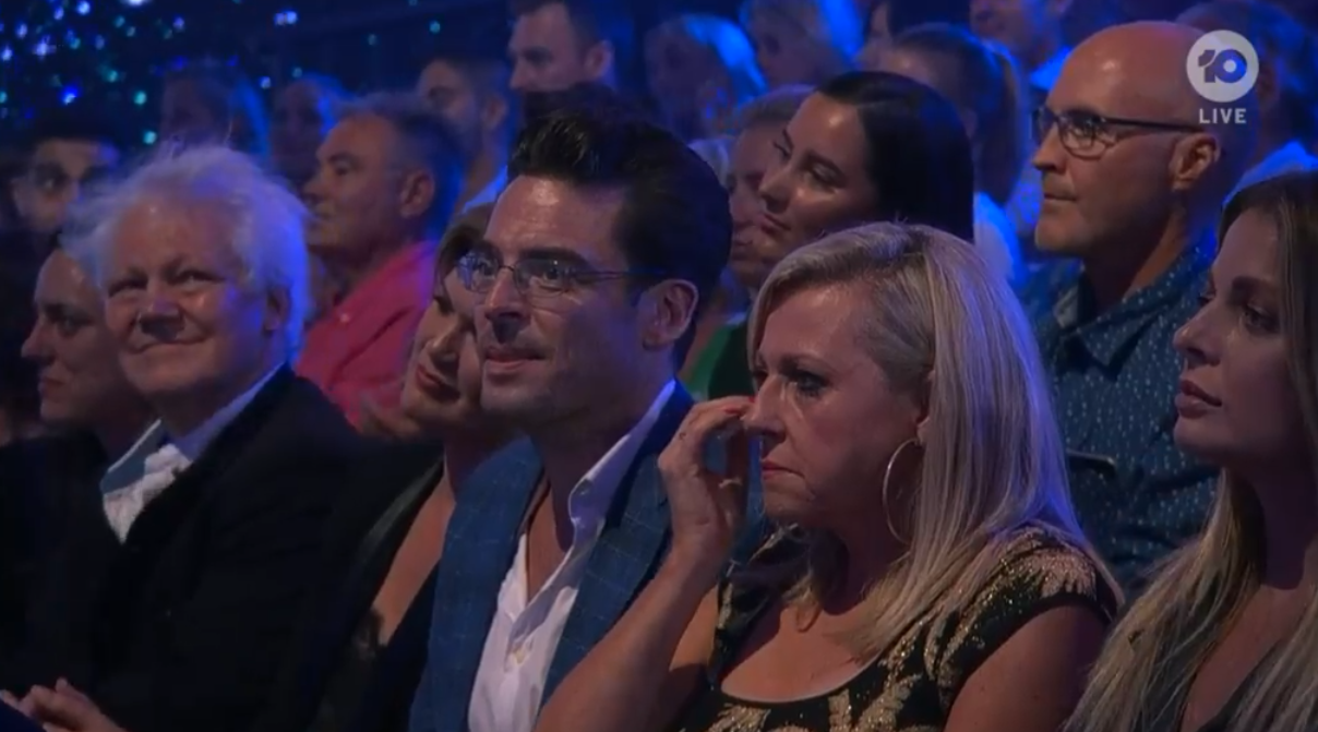 Angela Bishop was seen wiping away tears in the crowd. Source: Channel 10/Ten Play.