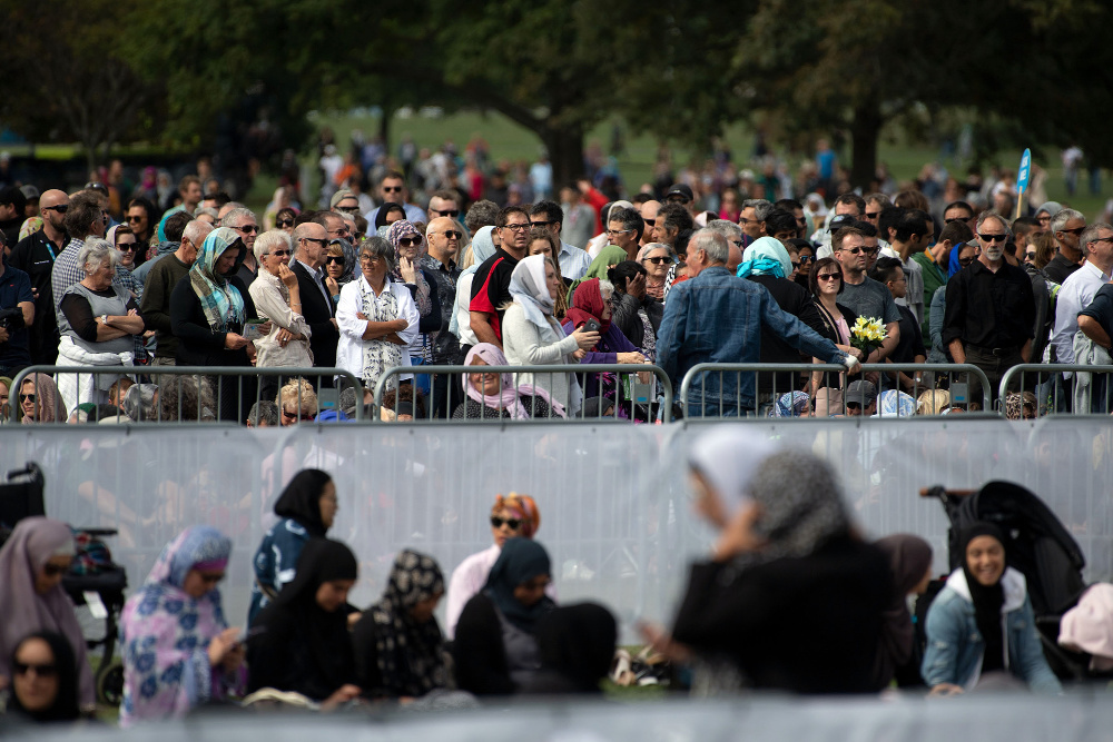 Mourners of all faiths welcomed each other with open arms at Hagley Park. Source: Getty