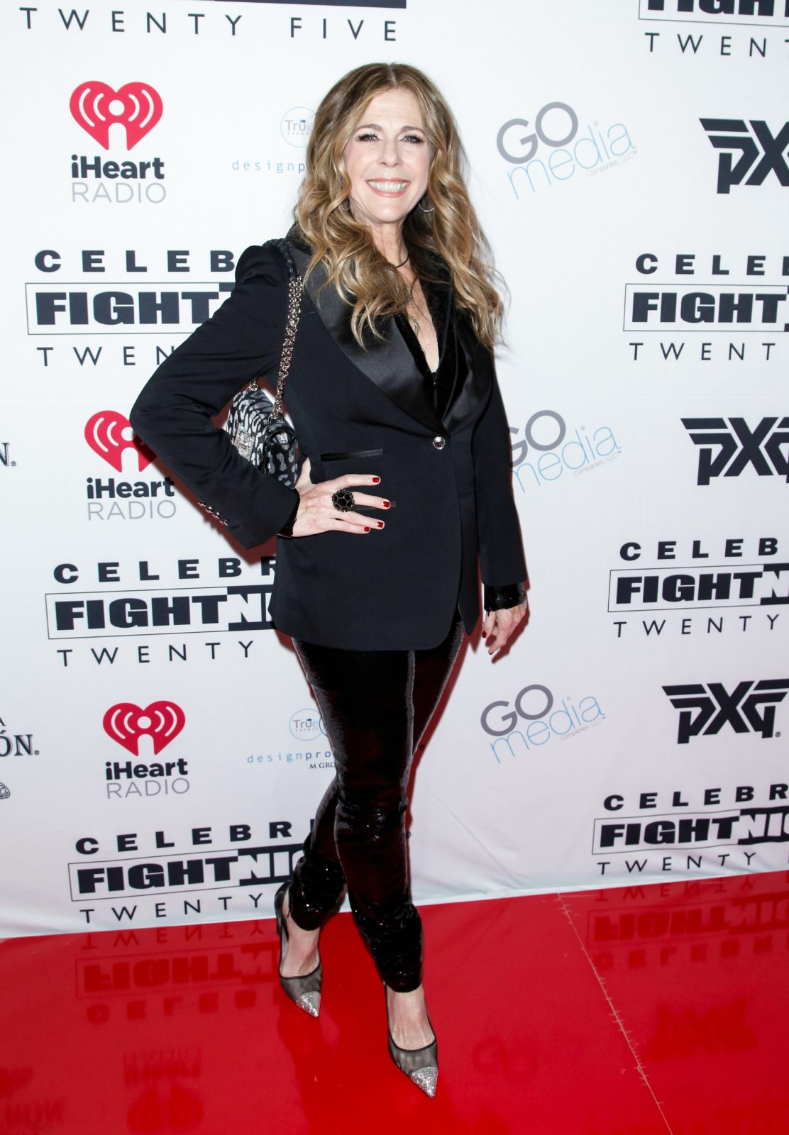 Rita Wilson showed off her fabulous figure in a fitted leather power suit earlier this week. Source: Getty