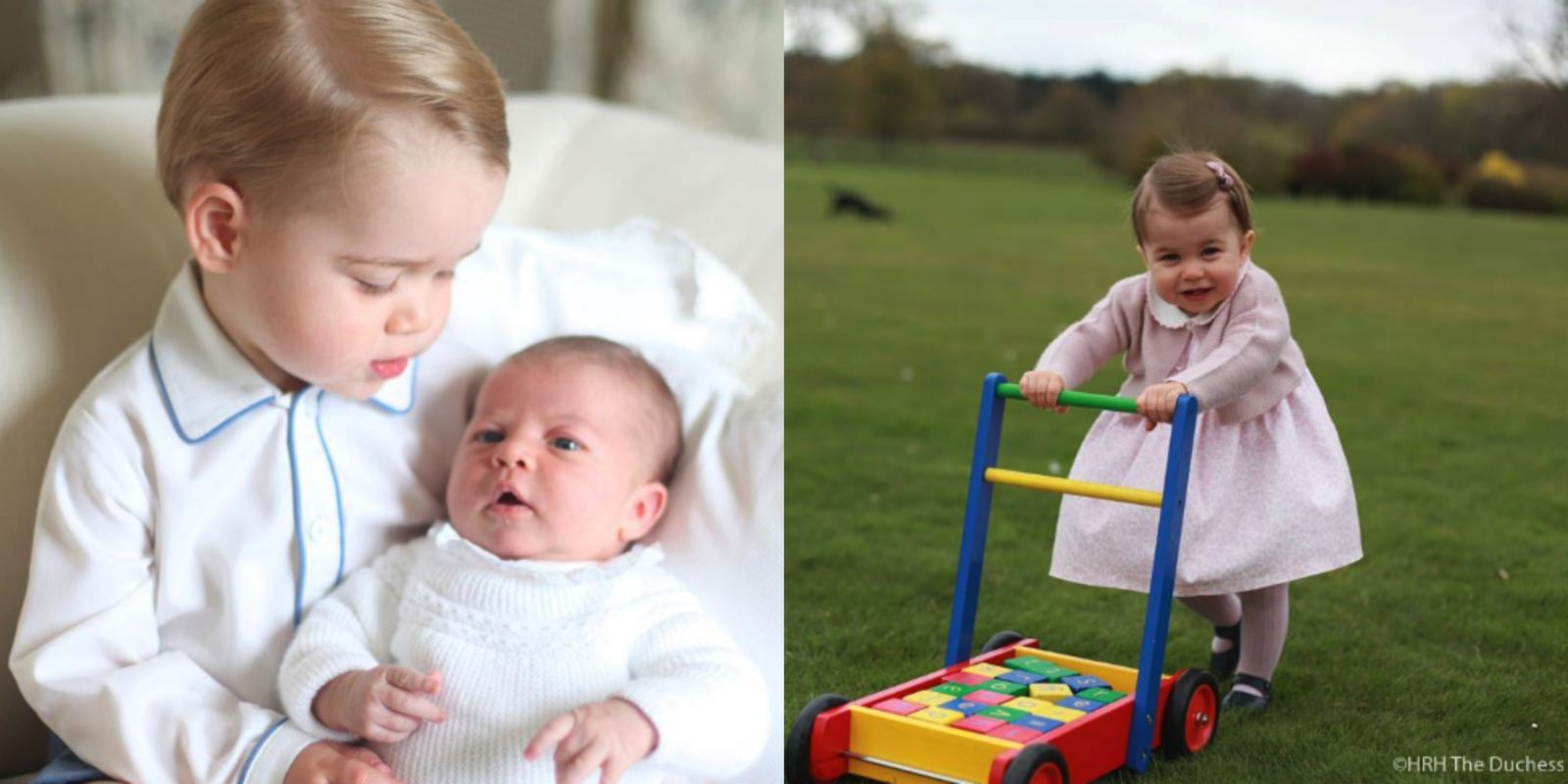 Princess Charlotte as a baby with her brother George, and at one year old. Source: Instagram/Kensington Royal.