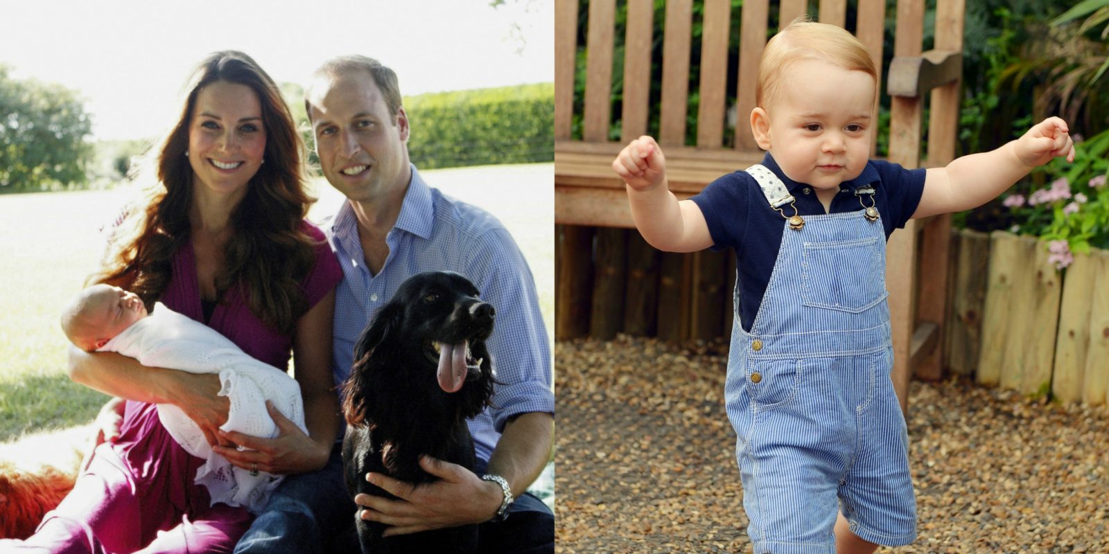 Prince George after he was born and at one year old. Source: Getty.