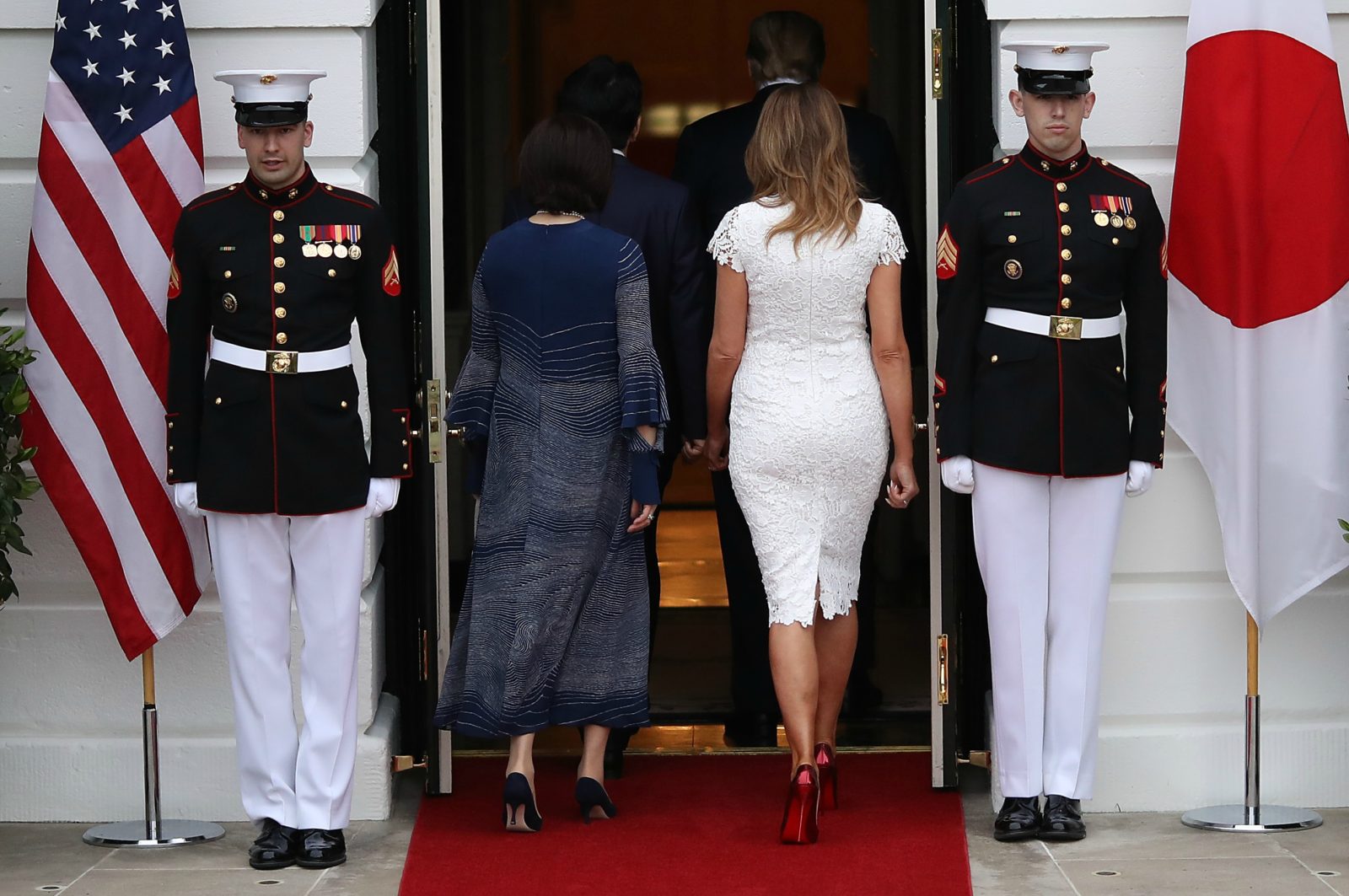 Melania Trump looked incredible in white. Source: Getty.