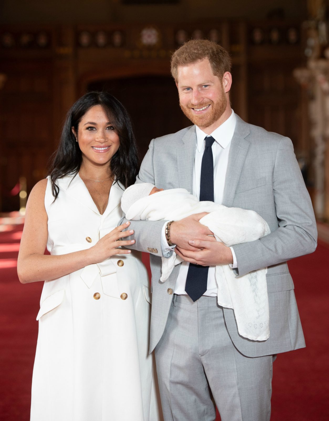 Prince Harry and Meghan gave a first glimpse of their baby son in a short press conference. Source: Getty.