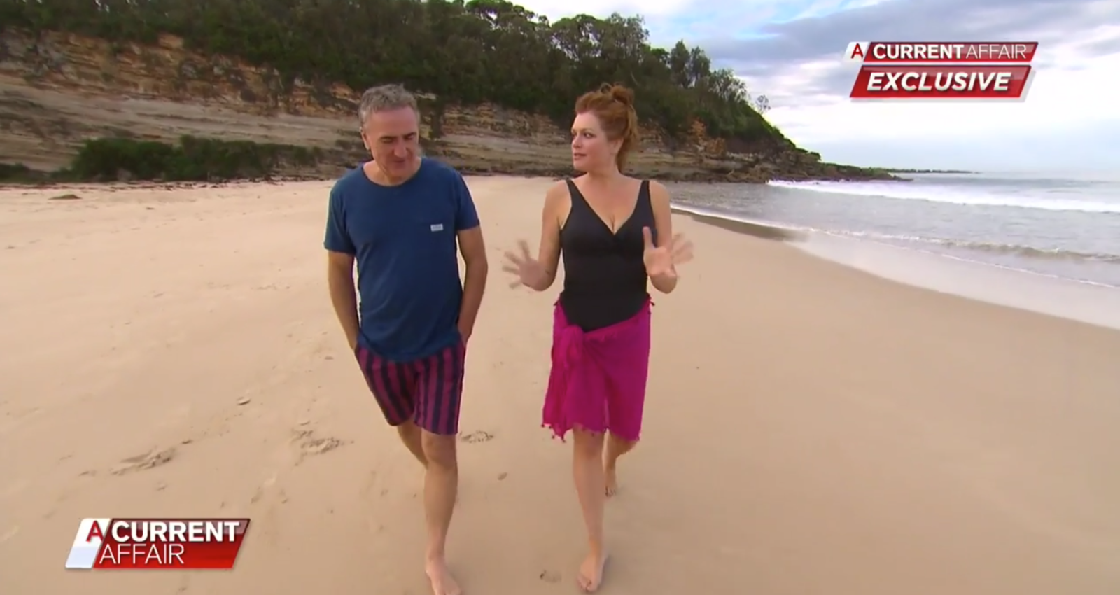 Tziporah Malkah showed off her figure during a beach walk. Source: Channel 9/ A Current Affair.